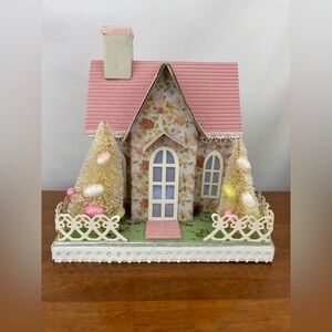 Pier 1 LED Easter putz style paper pink chintz  Rosy bungalow house